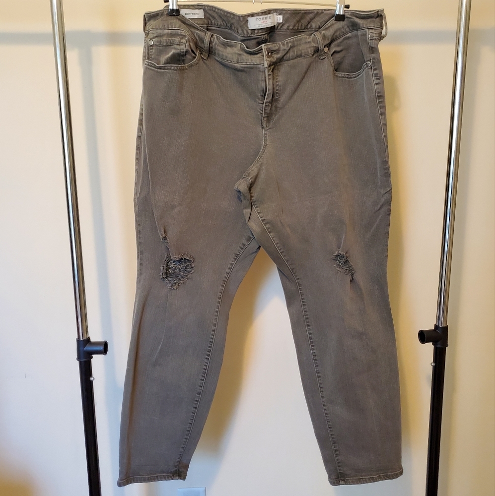 Torrid Distressed Boyfriend Jeans Olive Size 26 Tall